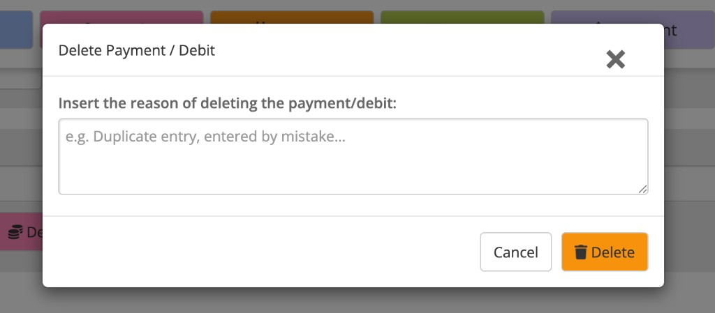 Delete Payment modal