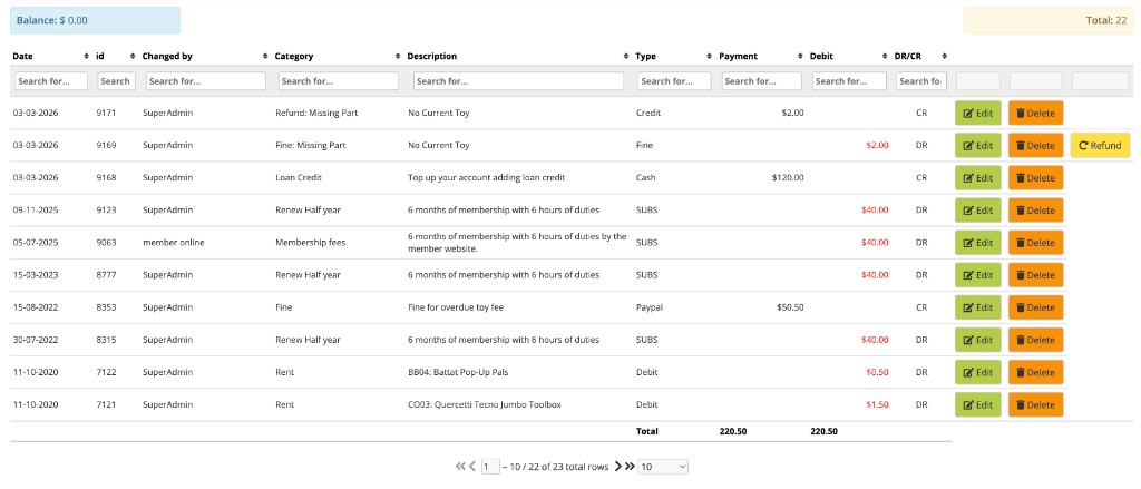 Payments page before redesign
