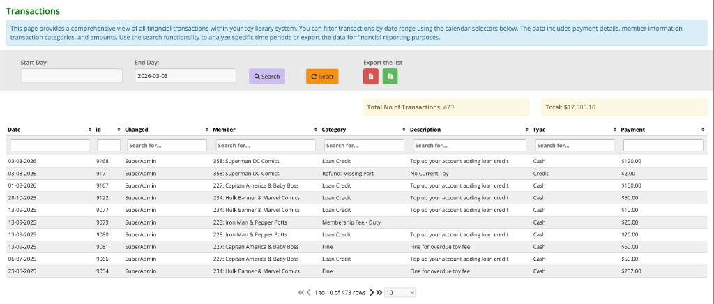 Transactions page after redesign