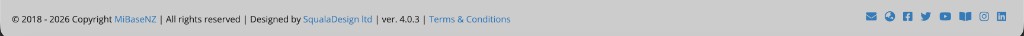MiBaseNZ admin footer showing the version number (for example ver. 5.0.0)