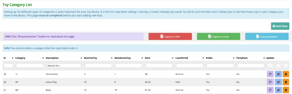 Toy Category List before redesign