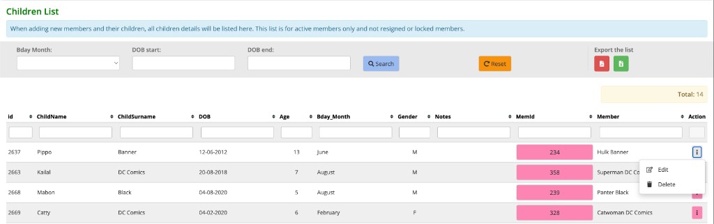 Children List after redesign