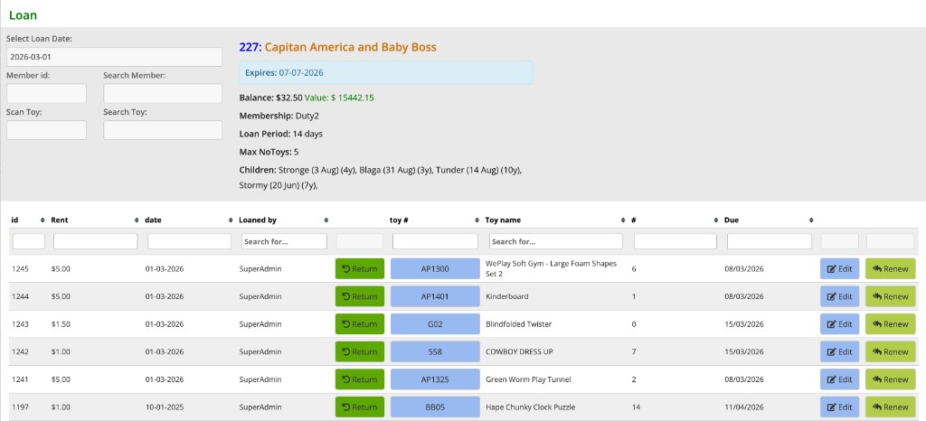 Loan table before redesign