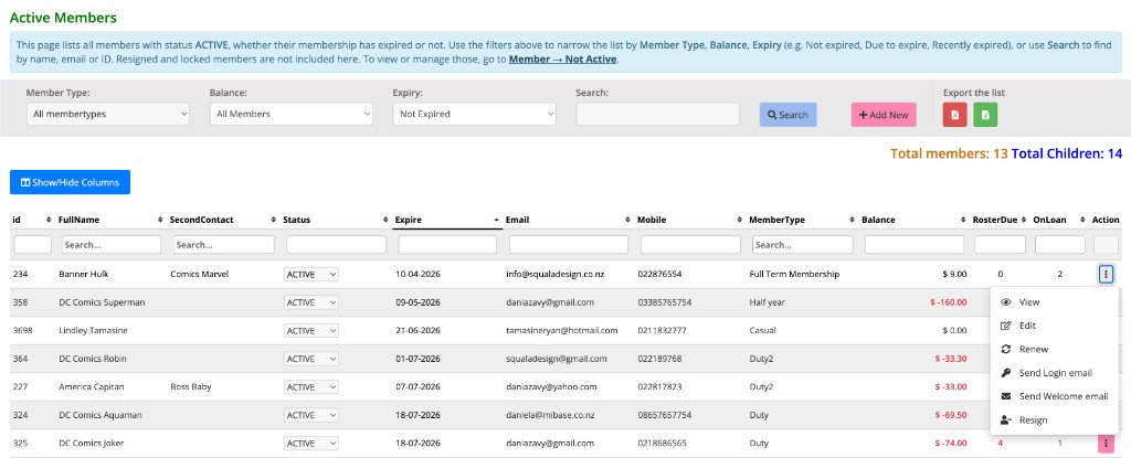 Active Members list after redesign