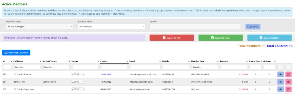 Active Members list before redesign
