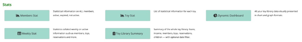 Stats section with five report buttons
