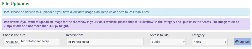 Upload files page example