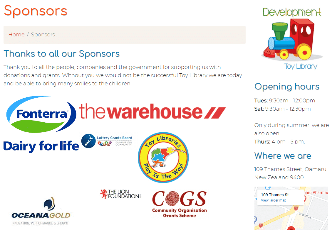 Sponsors page