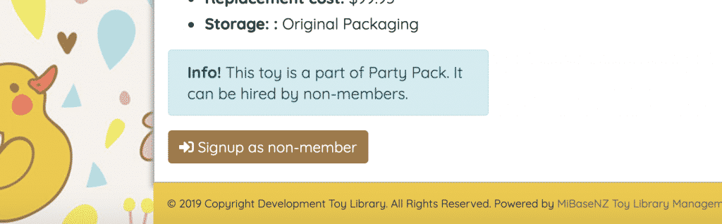 A message with button on the end of a party pack toy​