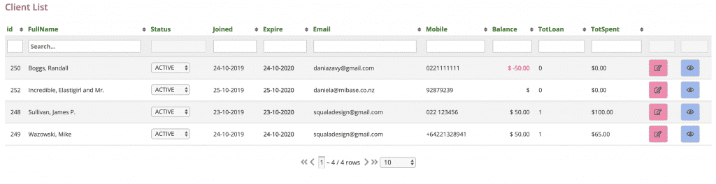 Client List Table