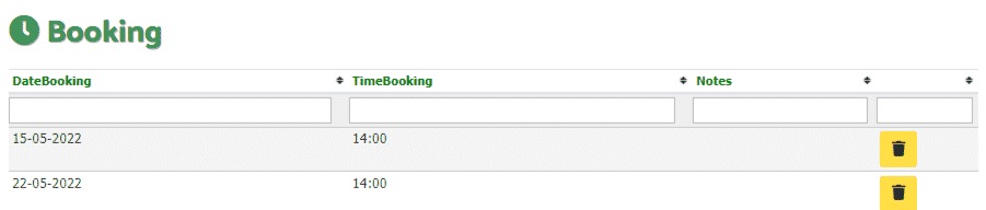 Booking form 
