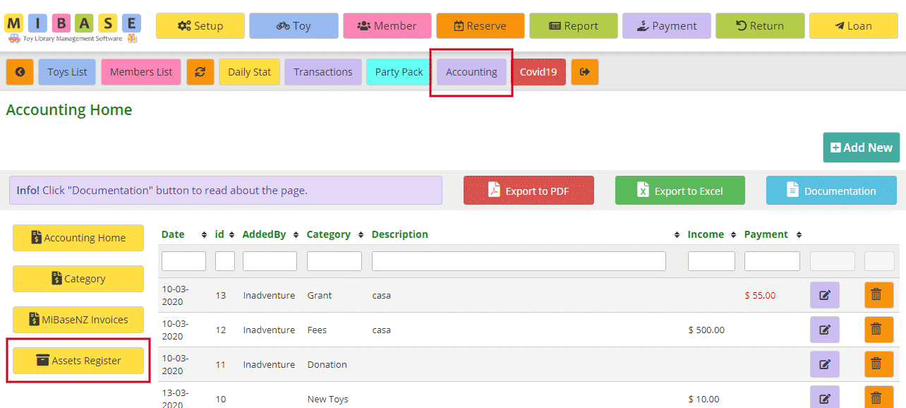 Accounting page