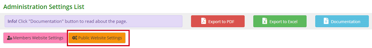 Public Website settings
