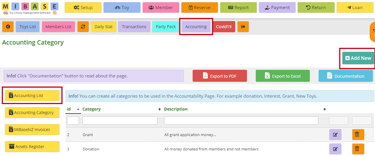 Adding transactions to the accounting list