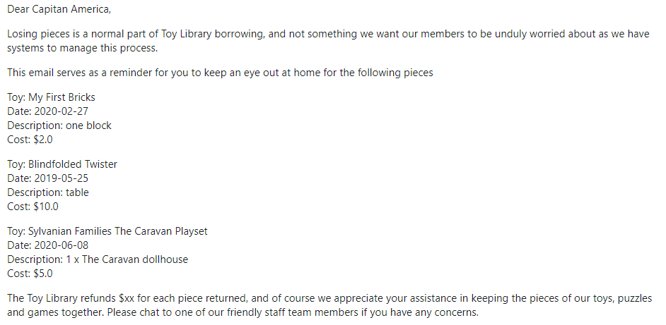 Missing pieces email