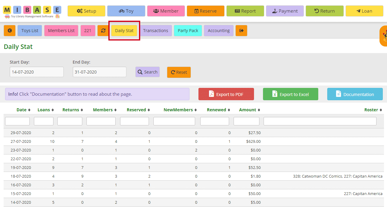 Daily Stat page