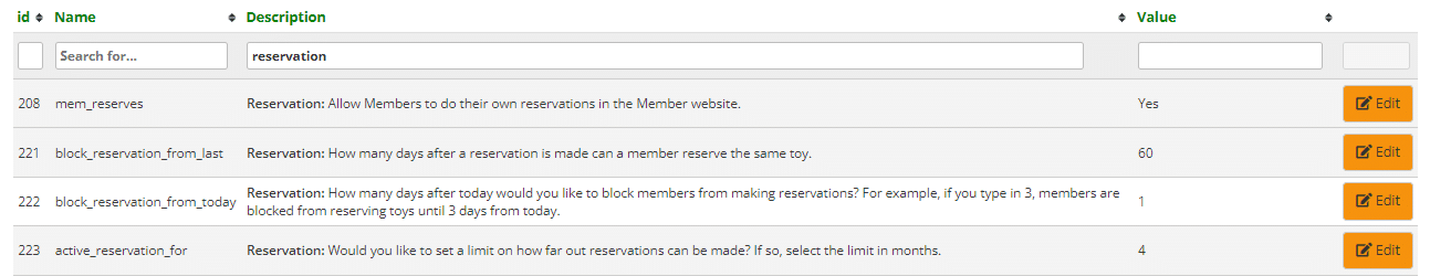Reservation settings
