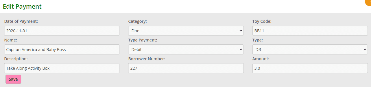 Edit Payment page