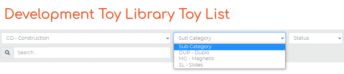 Sub-category dropdown menu