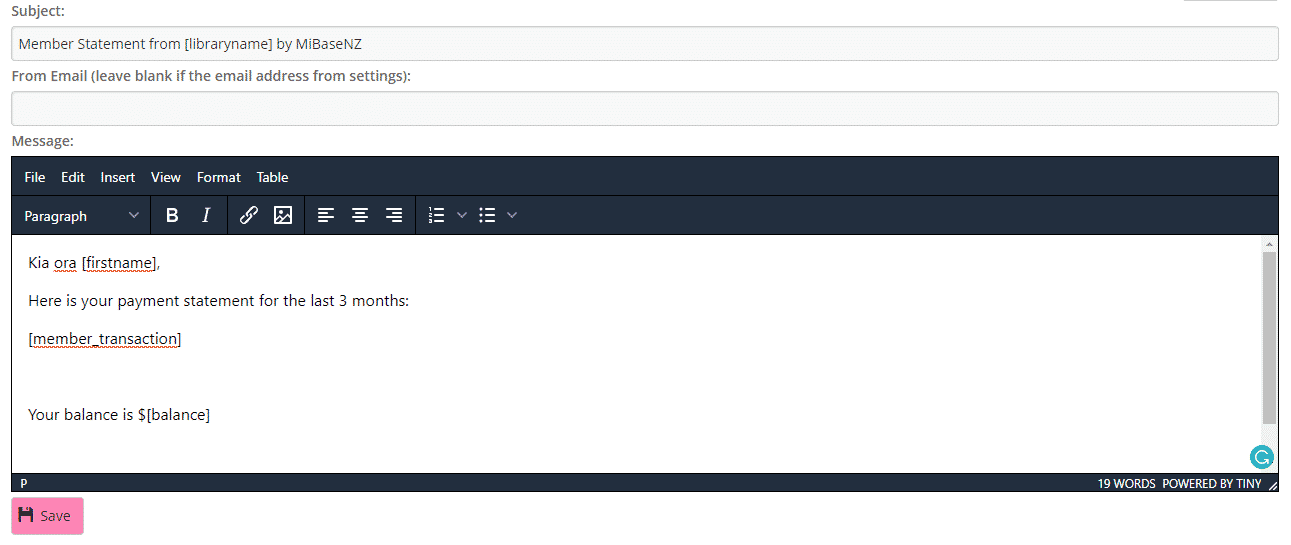 Member Statement email template