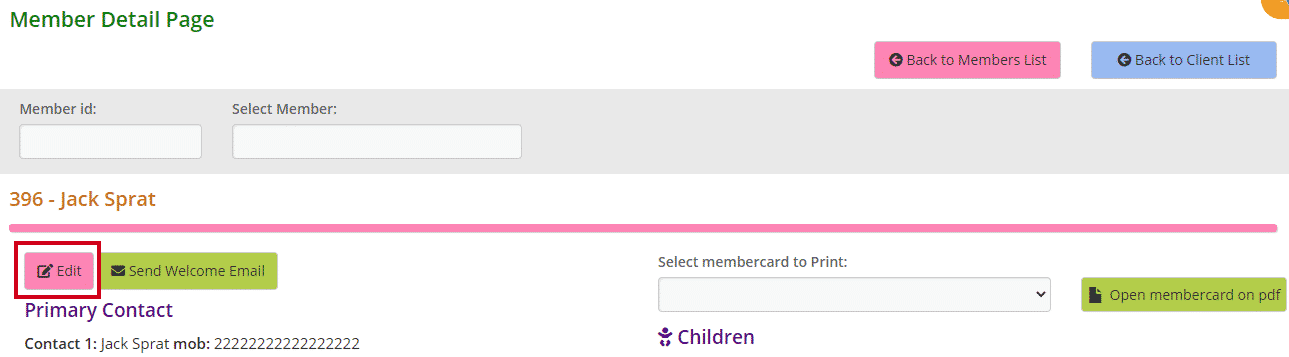 Edit Member Detail page