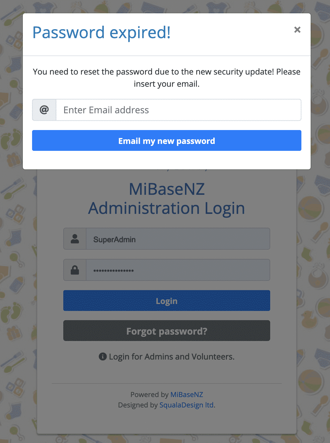 Password expired alert box