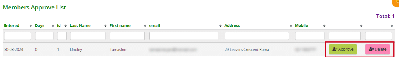Approve/delete new member
